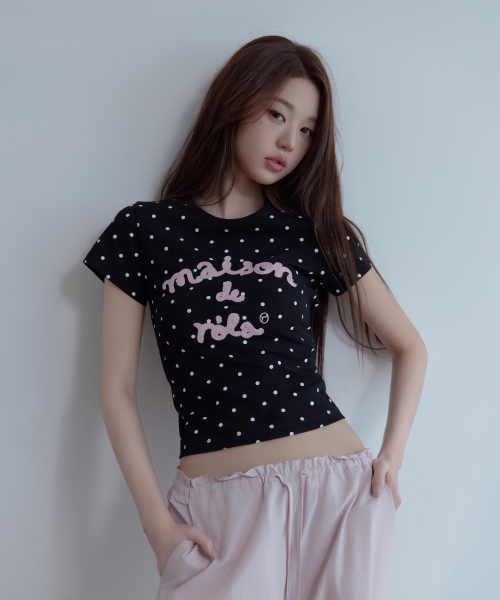 MAISON DE ROLA EMBROIDERY DOT T-SHIRT BLACK