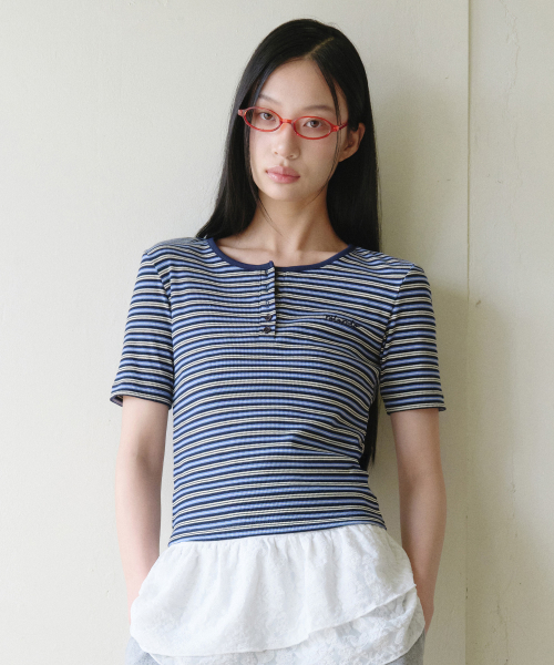 SLIM FIT HENRYNECK HALF T-SHIRT NV+BL