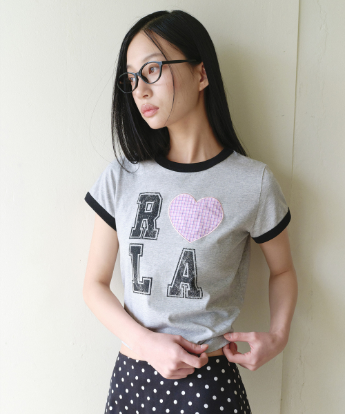 I LOVE ROLA PATCHWORK RINGER T-SHIRT GRAY