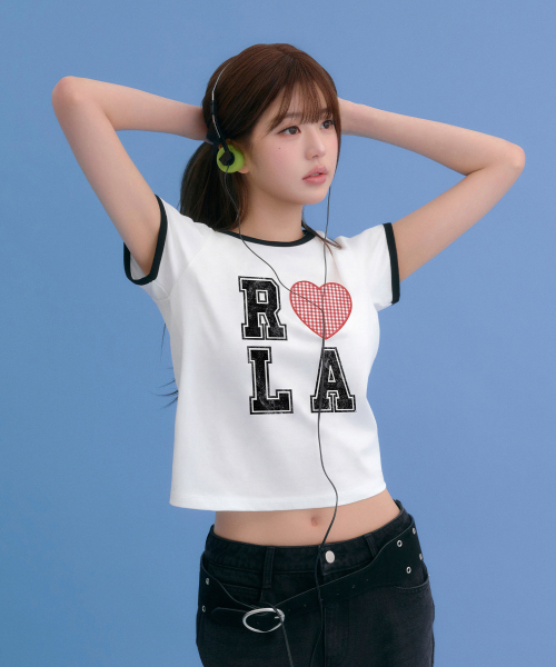 I LOVE ROLA PATCHWORK RINGER T-SHIRT WHITE