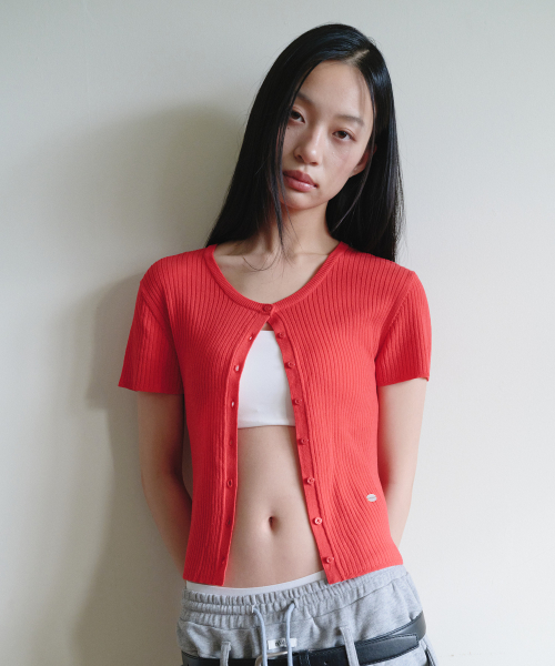 HALF KNIT CARDIGAN RED