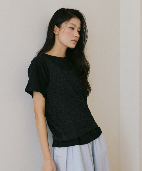 Sukashi Knit Sleeveless Black