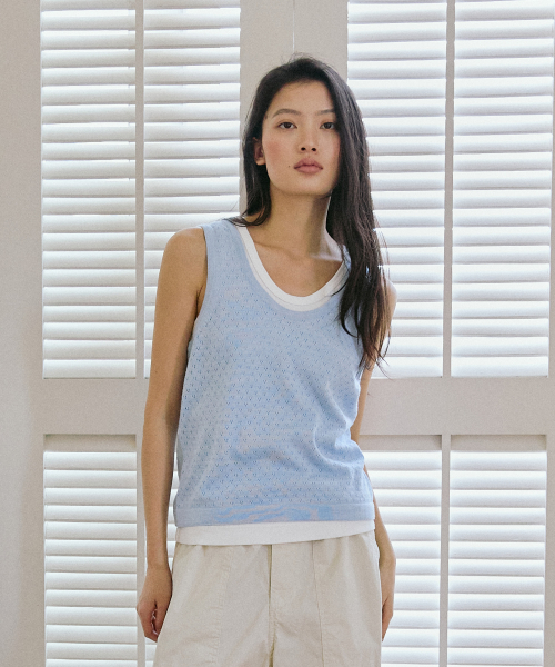 Sukashi Knit Sleeveless Blue