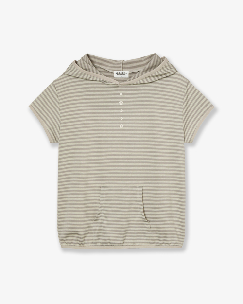 STRIPE HALF SLEEVE HOODIE [BEIGE]