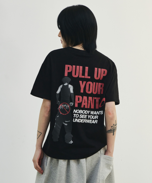 [류정란 × 스켈리웩] PULL UP 크롭 티셔츠[블랙]