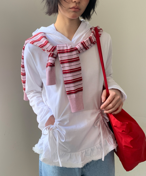 FRILL RIBBON HOODIE WHITE
