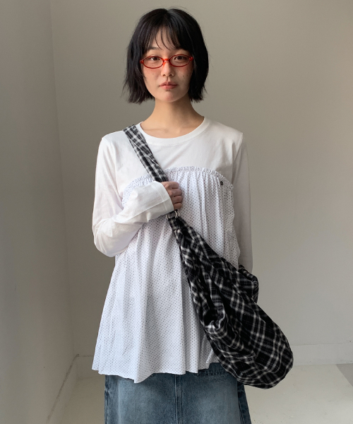 DOT FRILL LAYERED LONG SLEEVE WHITE