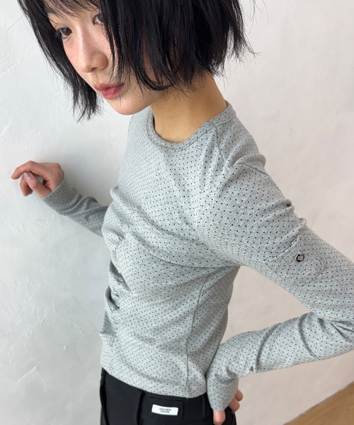 RUCHED SLIM FIT T SHIRT GREY DOT