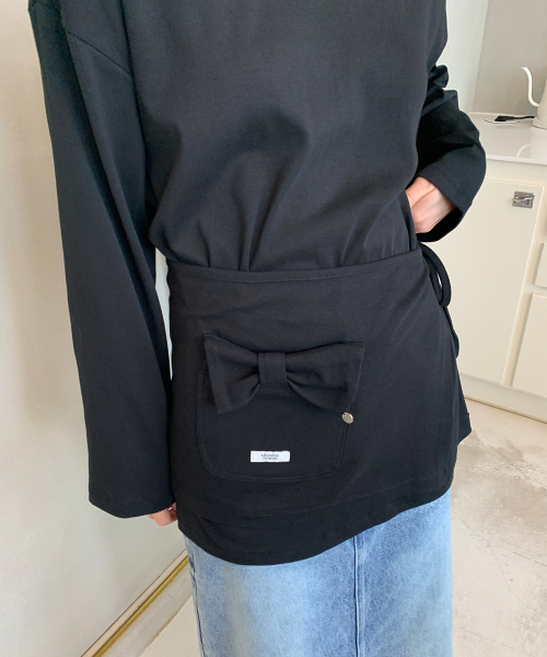 WRAP RIBBON POCKET LONG SLEEVE BLACK