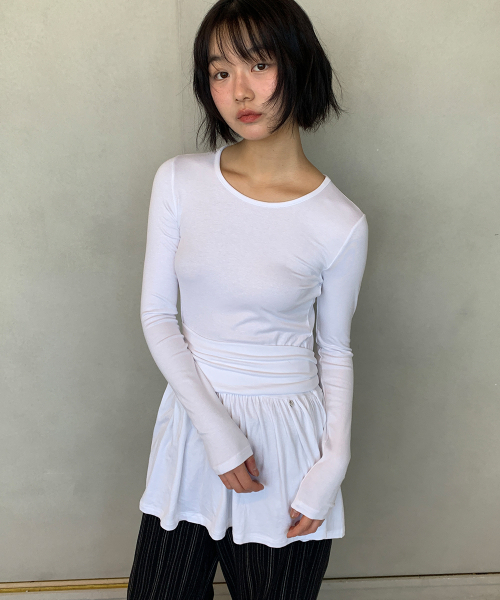 DROP WAIST FRILL LONG SLEEVE WHITE