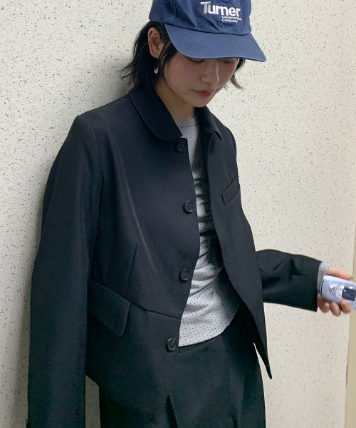 ROUND COLLAR BLAZER JACKET BLACK