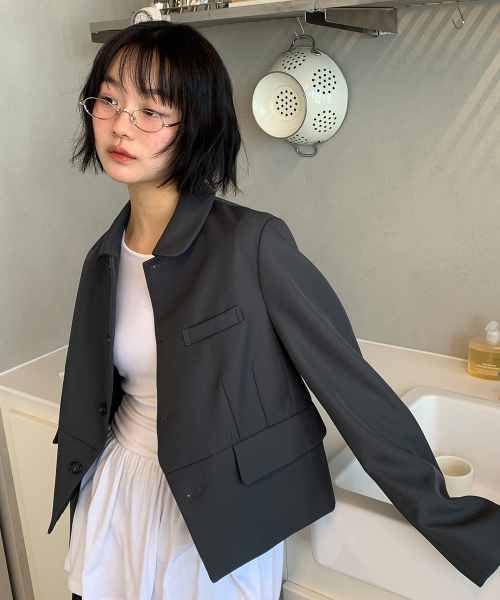 ROUND COLLAR BLAZER JACKET GREY