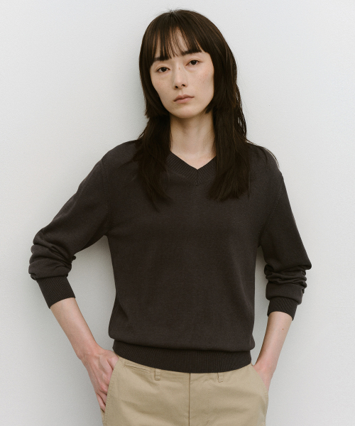 W. Current Silk V-neck Knit (Pewter)