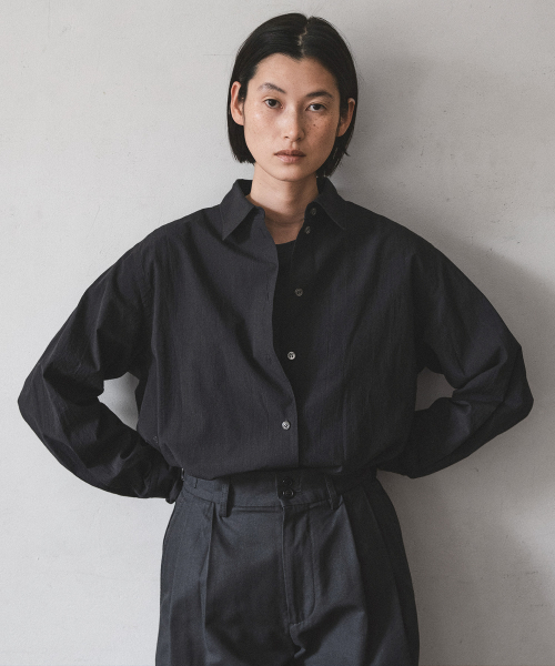 W. Voile Oversized Shirt (Black-Stripe)