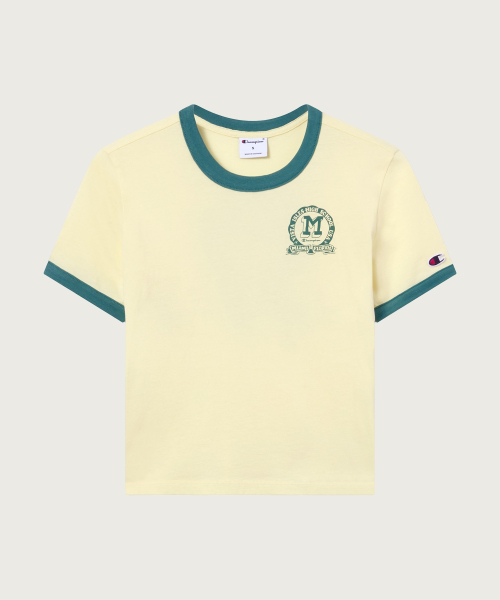 여성 스포츠 팀 로고 크롭 링거 티셔츠 Yellow