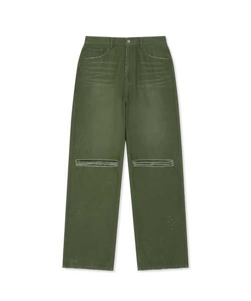DISTRESSED DENIM PANTS FOR MEN IN KHAKI