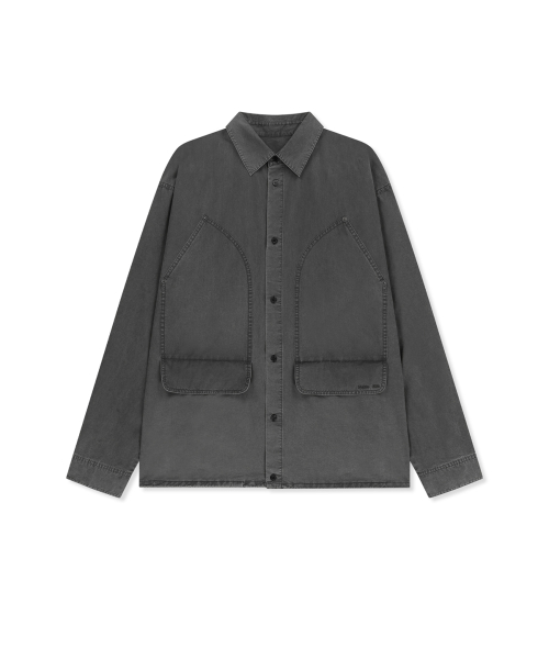 WASHED COTTON DRAWSTRING SHIRT IN CHARCOAL