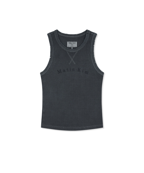 DISTRESSED SLEEVELESS LOGO TOP IN CHARCOAL