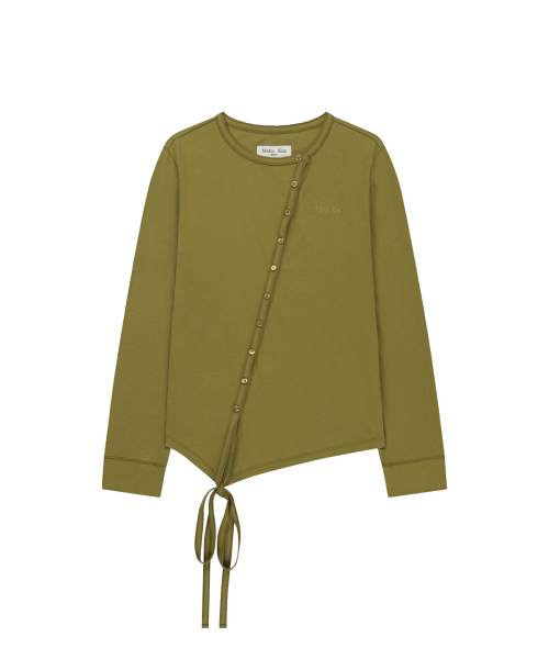 ASYMMETRIC BUTTON CLOSURE TOP IN OLIVE