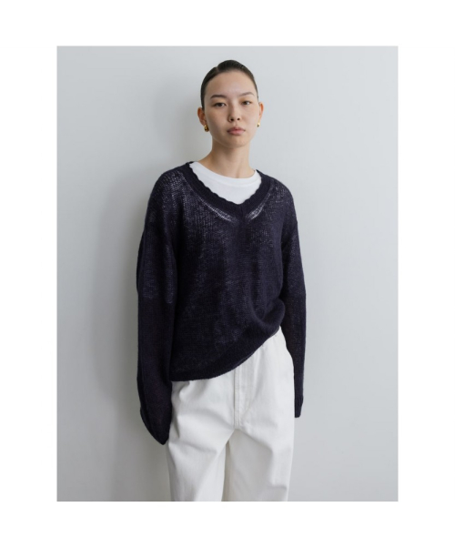 Loosely V Neck Knit Navy (TA5751A08R)
