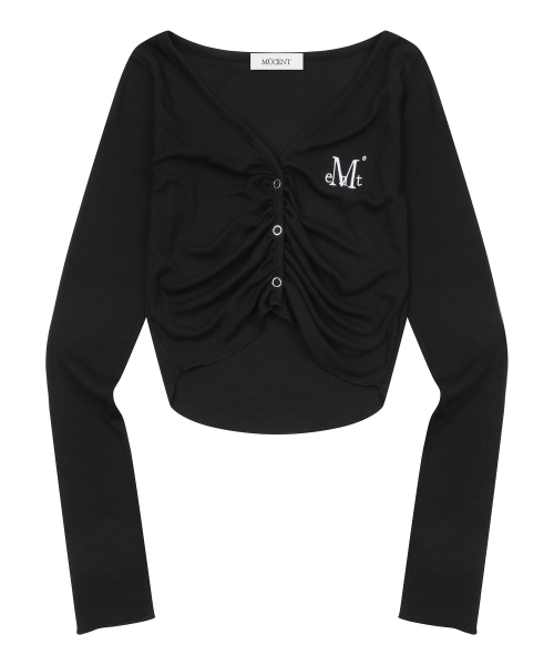 SERDIN SHIRRING SNAP BUTTON CROP CARDIGAN (2COLOR)
