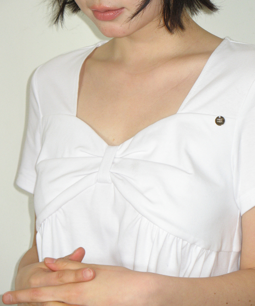 KNOT RIBBON A LINE T SHIRT WHITE