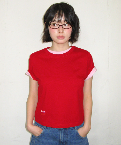 MINI LABEL CROP SHORT SLEEVE RED