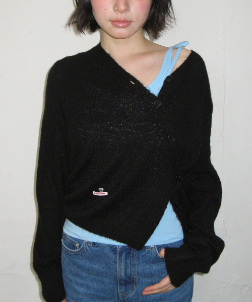 MINI LABEL DIAGONAL KNIT CARDIGAN BLACK