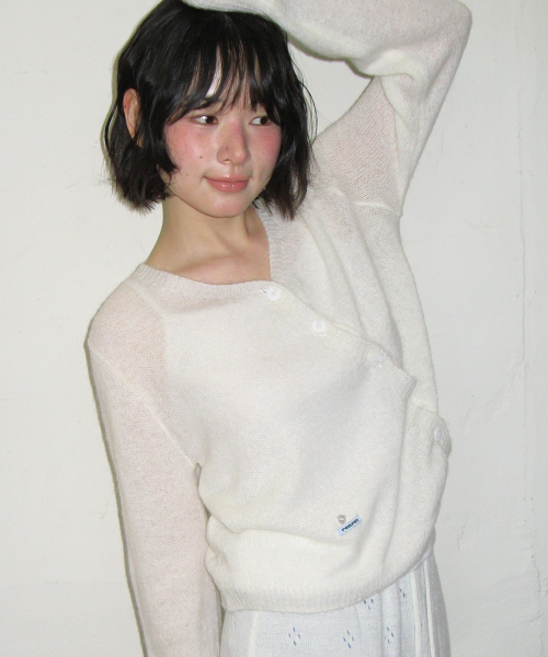 MINI LABEL DIAGONAL KNIT CARDIGAN IVORY