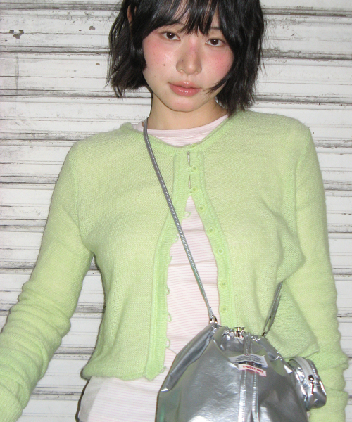 ROLLED EDGE CROP KNIT CARDIGAN LIME