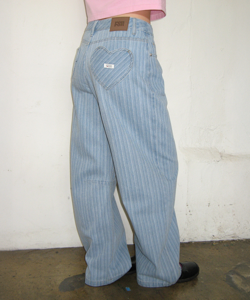 STRIPE DENIM WIDE PANTS LIGHT BLUE