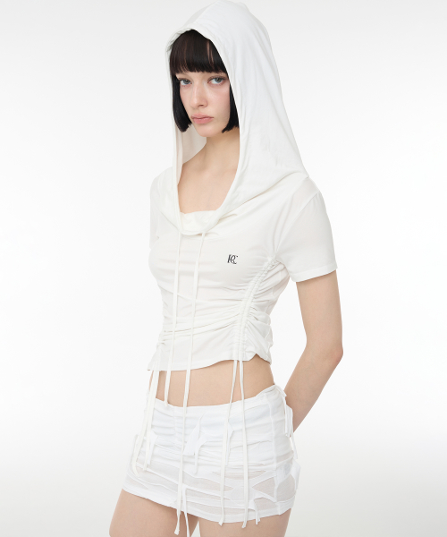 Shirring Hoodie Top - Ivory
