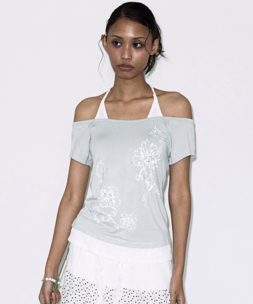 ROSY HALTER OFF-SHOULDER TOP (LIGHT MINT) F26QB136