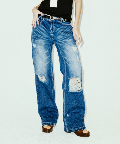 LOW DAMAGE DENIM PANTS BLUE