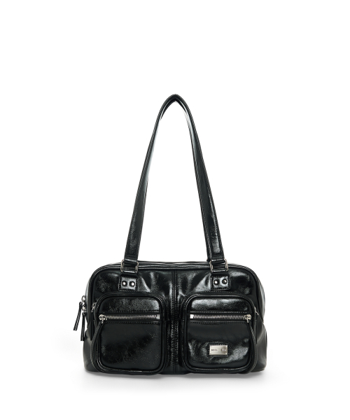 DOUBLE POCKET BRICK SHOULDER BAG IN BLACK