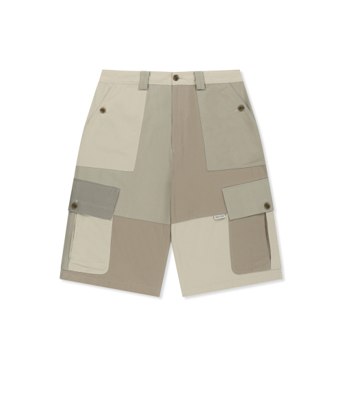 PATCHWORK CARGO BERMUDA PANTS FOR MEN IN BEIGE