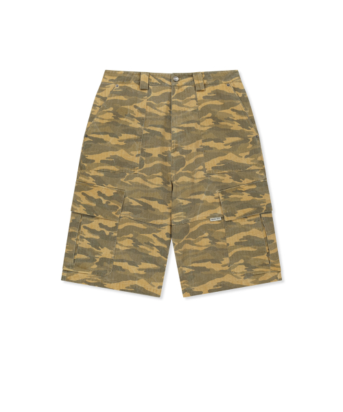 CAMOUFLAGE CARGO BERMUDA PANTS FOR MEN IN CAMEL