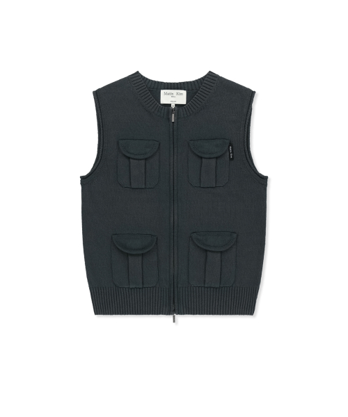 POCKET WASHED KNIT VEST IN CHARCOAL