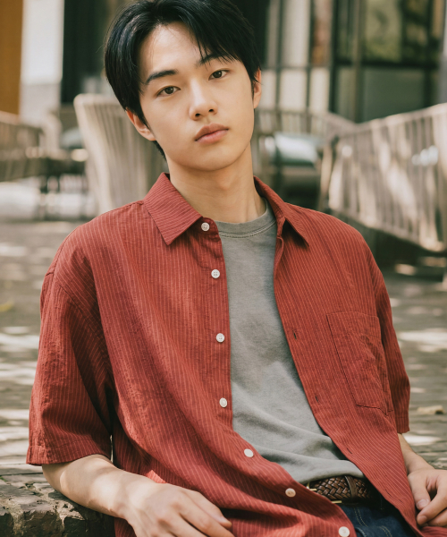 Butter Stripe Short Sleeve Shirt Brick KJSS2703