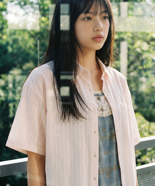 Butter Stripe Short Sleeve Shirt Cream KJSS2703