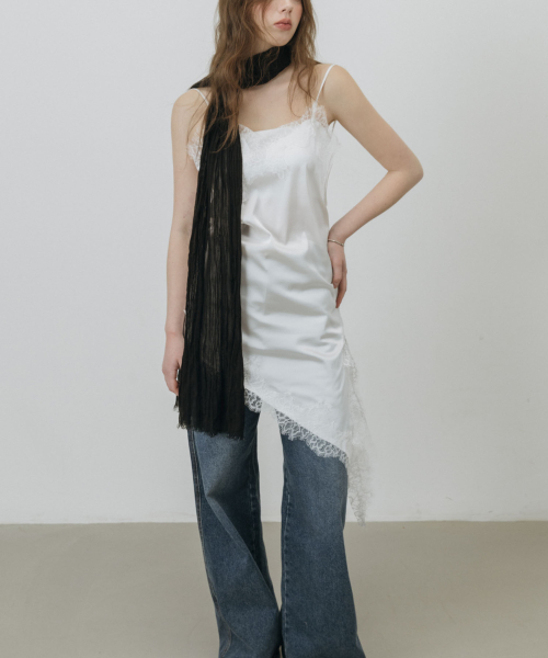 NATURAL GAUZE MIST LONG SCARF_BLACK