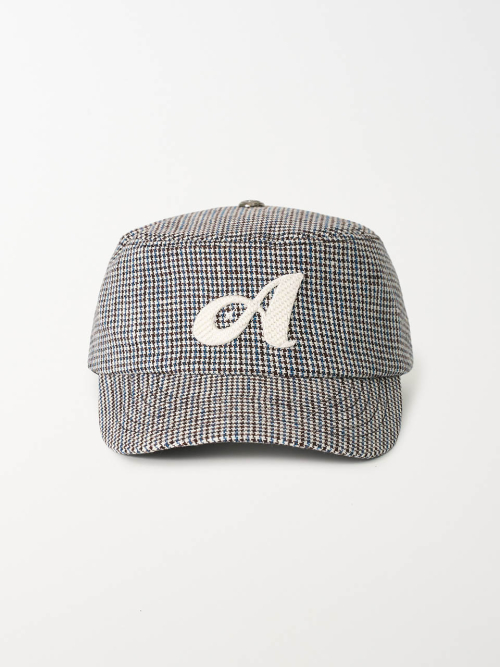 Linen Houndstooth Pillbox Cap
