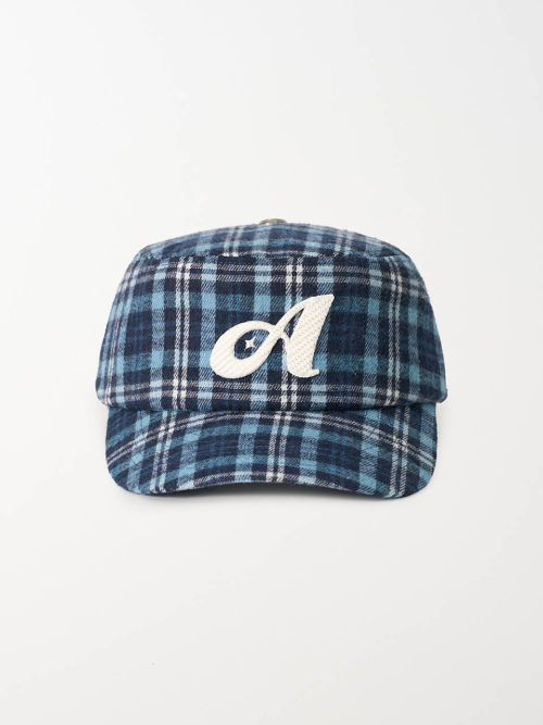 A Logo Check Pillbox Cap (Navy Check)