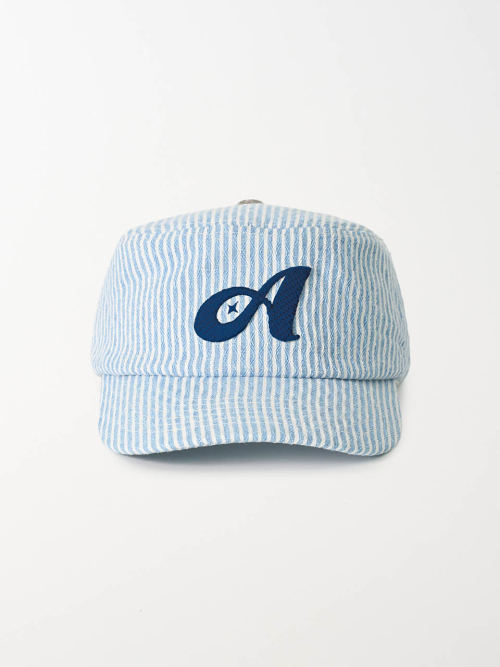 Argyle Stripe Denim Pillbox Cap (Blue Denim)