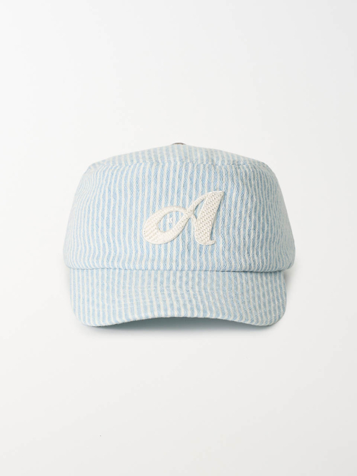 Argyle Stripe Denim Pillbox Cap (Light Blue Denim)