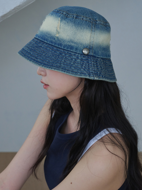Vintage Bleaching Denim Bucket Hat (Dark Blue Denim)