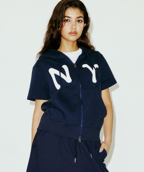 NY APLIQUE SS HOOD ZIP UP NAVY