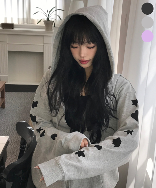 [3COLORS] GRAPHIC WAFFLE HOOD ZIP-UP