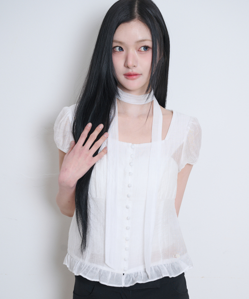 RIBBON TIE SQUARE NECK BLOUSE WHITE