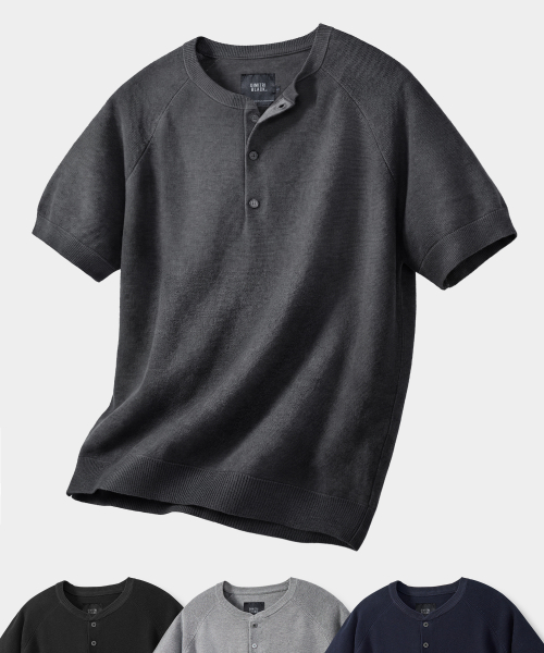 © EVERYONE’S SUMMER WOOL HALF KNIT_HENLEY NECK 4 COLOR